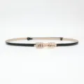 Women thin black belt with gold leaf buckle stylish decorative waist belt for dress - Black