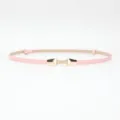 Pink thin leather belt for women, elegant dress waist accessory with gold metal buckle. - Pink