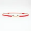 Women red thin leather dress belt with elegant gold metal buckle fashion waist accessory - Red