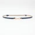Women's thin skinny patent leather belt with gold metal buckle for dresses and suits - Blue
