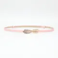 Pink women thin belt with stylish gold leaf buckle, adjustable waist strap for dresses. - Pink