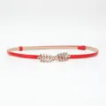 Red thin waist belt for women with gold leaf metal buckle, stylish dress and shirt accessory. - Red