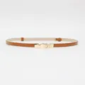 Women thin patent leather belt in brown with stylish gold buckle for dress and waist styling. - Camel