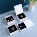 Elegant white and pink embossed jewelry boxes in drawer and flip-lid styles for gifts - Lid and Base Box / 10*10*4cm / Stone Paper White