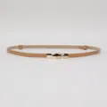 Slim camel patent leather belt with golden buckle, stylish accessory for women dresses. - Apricot