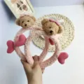 Cute plush teddy bear headband with pink hearts for daily face washing and makeup routines - Small Bear Pink