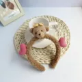 Serre-tête mignon en peluche d'ours brun avec cœurs roses pour le lavage du visage - Ours brun