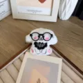 Adorable plush puppy brooch accessory with black glasses for DIY craft decoration - Open Back Style with Black Glasses / Black Puppy