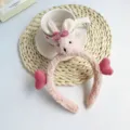 Cute pink plush rabbit headband with hearts for face washing and makeup - Rabbit Pink