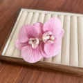 Large pink silk orchid hair clip with pearl detail for elegant women hairstyles - Rose Pink