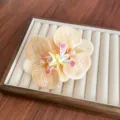 Realistic large orchid flower hair clip with elegant pearl accent for women's hair - Orange Stripe