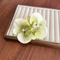 Elegant large light green orchid hair clip with faux pearl detail for women - Matcha Green