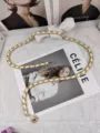 Chanel style gold metal leather woven chain belt elegant waist accessory for dresses and suits - White