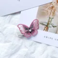 Sweet pink embroidered butterfly hair clip with a delicate pearl accent for girls - Pink
