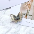 Elegant embroidered butterfly hair clip with pearl accent for sweet forest style girls - Light Coffee