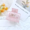 Minimalist translucent pink rectangular hollow geometric hair claw clip for women - Jelly Pink