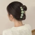 Korean style minimalist large green shark claw clip for elegant updo hair styling - 5-Bead Style / L / Green