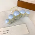 Korean style elegant large blue beaded hair claw clip for minimalist hair styling - 5-Bead Style / L / Blue