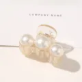 Elegant Korean style beige hair claw clip with three large faux pearls for women - 3-Bead Style / M / Pearl White