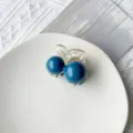 Elegant Korean style minimalist double ball hair claw clip in deep blue glossy finish - Cherry / Navy Blue