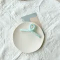 Large light blue fabric covered hair claw clip for women on a ceramic plate - Sparkling Light Green
