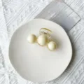 Minimalist Korean hair claw clip in cream color with elegant triple ball design - 3-Bead Style / M / Off White