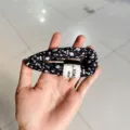 Grande pince à cheveux BB en tissu fleuri noir et blanc pour style féminin - Noir Fleuri