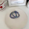Handgefertigte blaue bonbonfarbene Woll-Haargummis mit Perlen im süßen Korea-Stil - 2er-Pack / Blau