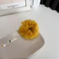 Cute fuzzy yellow plush scrunchie for high ponytail hairstyles in autumn and winter - Turmeric