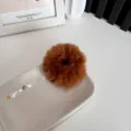 Soft fluffy brown plush hair scrunchie tie for cute autumn and winter hairstyles - Brown & Yellow