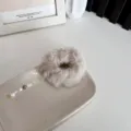 Soft faux fur scrunchie in light beige for elegant autumn winter hairstyles - Apricot