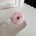 Elegant soft pink plush hair scrunchie perfect for cozy autumn and winter ponytail styles - Orange Pink