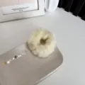 Soft cream plush faux fur hair scrunchie in minimalist Korean style for autumn and winter - Goose Yellow