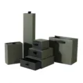 Dark green pull-out jewelry gift boxes and matching paper bag set - Drawer Box (Black & Gray) / 7.5x7.5x3.5cm