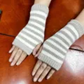 Knit striped fingerless gloves autumn winter warm arm warmers for women and student. - One Size / A-2 Thin Stripes Grey and White