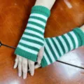 Green and white striped knit arm warmers, cozy fingerless gloves for winter daily style. - One Size / A-2 Thin Stripes Green and White