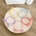 Collection of five colorful pastel bow-knot twisted elastic hair ties for women - 5 Pieces / Two-in-One Bow Style