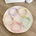Set of five twisted macaron color high elastic hair ties displayed on a white ceramic plate - New Mixed Color Twist Style