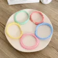 Five-piece set of colorful ruffled elastic hair ties in soft pastel macaron shades - Solid Color Scalloped Style