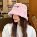 Cute pink faux mink fur bucket hat for women, warm plush winter fisherman cap stylish. - 8070 Pink