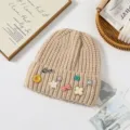 Korean style cute thick knit beanie hat with sweet pins winter warm wool cap for women - One Size / Off White