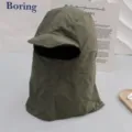 Detail of windproof waterproof outdoor cycling warm balaclava hat with short brim in green. - One Size / Army Green
