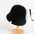 Γυναικείο χειμερινό πλεκτό bucket hat μαύρο casual μόδα καπέλο λεκάνης ζεστό φουσκωτό καπέλο - M (56-58cm) / XT2555 μαύρο