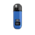 Blue electric nose hair trimmer with digital battery display and clear protective cover. - Blue