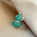 Exquisite gourd-shaped brooch with green rhinestones on elegant champagne satin fabric - Green