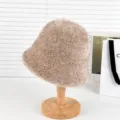 Alpaca Bucket Hat Camel Fluffy Winter Warm Basin Hat Soft Stylish Women Casual Cap - One Size / Off White