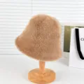 Cozy alpaca plush bucket hat for women, stylish warm winter solid color basin hat variant. - One Size / Khaki