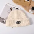 Warme gebreide muts voor de winter effen kleur letter borduurwerk mode stijl chic - HIOW gebreid wit