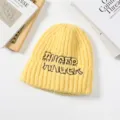 Yellow knitted beanie for women, cozy winter warm fashion streetwear embroidered casual cap. - Yellow