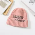 Pink knitted beanie hat for women, cute winter warm thick slouchy skull cap with embroidery. - Pink
